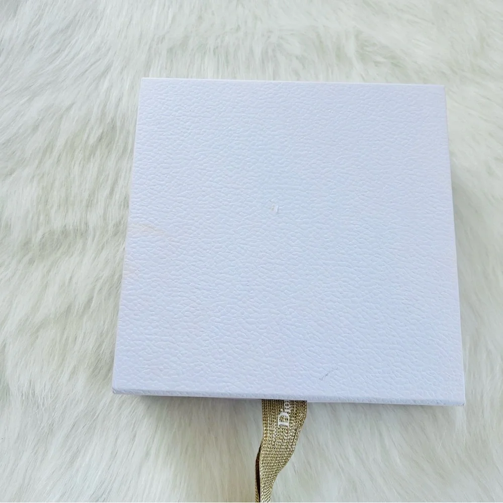 Dior Iconic White Pebbled Texture Gift Box with Gold Dancing Dior Logo Ribbon